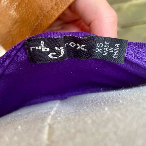 Purple Glitter Ruby Rox Mini Dress Lavender Ruched Spaghetti V-Neck Prom Dress - Picture 10 of 12